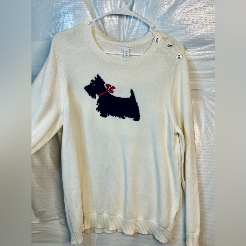 Charter Club Oversized Preppy Black Dog Sweater